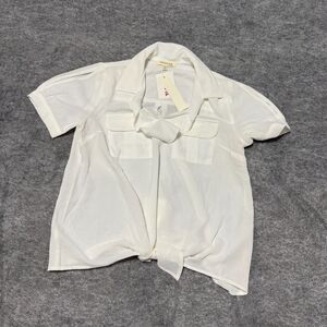 Monteau Womens Blouse Shirt Size S Cream White Slim Signature Chiffon Top
